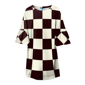 Детское платье 3D с принтом Шахматка в Новосибирске, 100% полиэстер | прямой силуэт, чуть расширенный к низу. Круглая горловина, на рукавах — воланы | Тематика изображения на принте: квадраты | текстуры | узор шахматка | узоры | чб | чб квадраты | чб узор | шахматка | шахматная доска | шахматы