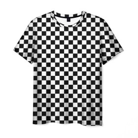 Мужская футболка 3D с принтом Шахматка мелкая в Новосибирске, 100% полиэфир | прямой крой, круглый вырез горловины, длина до линии бедер | квадраты | мелкая шахматка | текстуры | узор шахматка | узоры | чб | чб квадраты | чб узор | шахматка | шахматная доска | шахматы