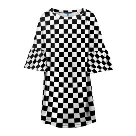 Детское платье 3D с принтом Шахматка мелкая в Новосибирске, 100% полиэстер | прямой силуэт, чуть расширенный к низу. Круглая горловина, на рукавах — воланы | квадраты | мелкая шахматка | текстуры | узор шахматка | узоры | чб | чб квадраты | чб узор | шахматка | шахматная доска | шахматы