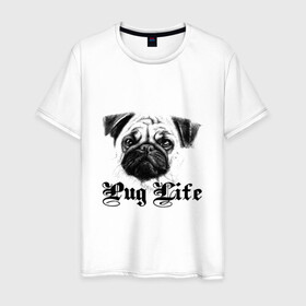 Мужская футболка хлопок с принтом Pug life в Новосибирске, 100% хлопок | прямой крой, круглый вырез горловины, длина до линии бедер, слегка спущенное плечо. | pug life | арт | животные | мопс | собака | собачья жизнь