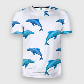 Мужская футболка 3D спортивная с принтом Рай для дельфина в Новосибирске, 100% полиэстер с улучшенными характеристиками | приталенный силуэт, круглая горловина, широкие плечи, сужается к линии бедра | Тематика изображения на принте: арт | дельфин | дельфины | искусство | морское | океан | паттерн | рыба | рыбы
