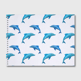 Альбом для рисования с принтом Рай для дельфина в Новосибирске, 100% бумага
 | матовая бумага, плотность 200 мг. | Тематика изображения на принте: арт | дельфин | дельфины | искусство | морское | океан | паттерн | рыба | рыбы