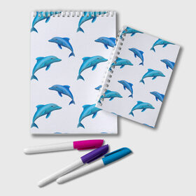 Блокнот с принтом Рай для дельфина в Новосибирске, 100% бумага | 48 листов, плотность листов — 60 г/м2, плотность картонной обложки — 250 г/м2. Листы скреплены удобной пружинной спиралью. Цвет линий — светло-серый
 | Тематика изображения на принте: арт | дельфин | дельфины | искусство | морское | океан | паттерн | рыба | рыбы