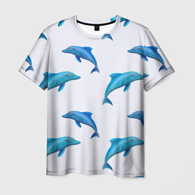 Мужская футболка 3D с принтом Рай для дельфина в Новосибирске, 100% полиэфир | прямой крой, круглый вырез горловины, длина до линии бедер | Тематика изображения на принте: арт | дельфин | дельфины | искусство | морское | океан | паттерн | рыба | рыбы