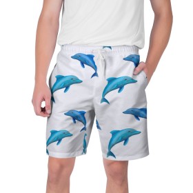 Мужские шорты 3D с принтом Рай для дельфина в Новосибирске,  полиэстер 100% | прямой крой, два кармана без застежек по бокам. Мягкая трикотажная резинка на поясе, внутри которой широкие завязки. Длина чуть выше колен | Тематика изображения на принте: арт | дельфин | дельфины | искусство | морское | океан | паттерн | рыба | рыбы