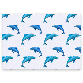 Поздравительная открытка с принтом Рай для дельфина в Новосибирске, 100% бумага | плотность бумаги 280 г/м2, матовая, на обратной стороне линовка и место для марки
 | Тематика изображения на принте: арт | дельфин | дельфины | искусство | морское | океан | паттерн | рыба | рыбы