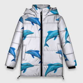 Женская зимняя куртка 3D с принтом Рай для дельфина в Новосибирске, верх — 100% полиэстер; подкладка — 100% полиэстер; утеплитель — 100% полиэстер | длина ниже бедра, силуэт Оверсайз. Есть воротник-стойка, отстегивающийся капюшон и ветрозащитная планка. 

Боковые карманы с листочкой на кнопках и внутренний карман на молнии | Тематика изображения на принте: арт | дельфин | дельфины | искусство | морское | океан | паттерн | рыба | рыбы