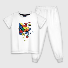 Детская пижама хлопок с принтом Кубик Рубика в Новосибирске, 100% хлопок |  брюки и футболка прямого кроя, без карманов, на брюках мягкая резинка на поясе и по низу штанин
 | абстракция | арт | головоломка | кубик рубик | кубик рубика
