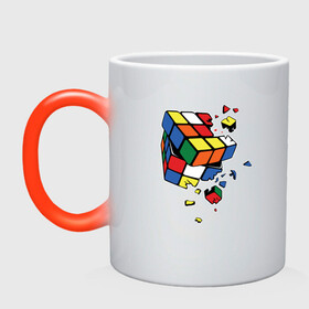 Кружка хамелеон с принтом Кубик Рубика в Новосибирске, керамика | меняет цвет при нагревании, емкость 330 мл | Тематика изображения на принте: абстракция | арт | головоломка | кубик рубик | кубик рубика
