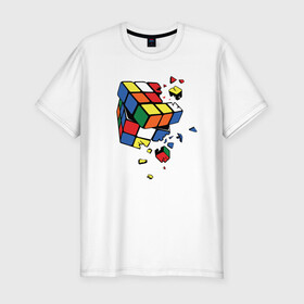 Мужская футболка хлопок Slim с принтом Кубик Рубика в Новосибирске, 92% хлопок, 8% лайкра | приталенный силуэт, круглый вырез ворота, длина до линии бедра, короткий рукав | абстракция | арт | головоломка | кубик рубик | кубик рубика
