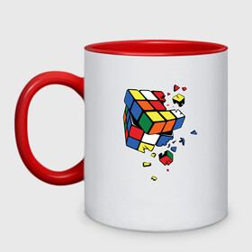 Кружка двухцветная с принтом Кубик Рубика в Новосибирске, керамика | объем — 330 мл, диаметр — 80 мм. Цветная ручка и кайма сверху, в некоторых цветах — вся внутренняя часть | абстракция | арт | головоломка | кубик рубик | кубик рубика