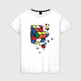 Женская футболка хлопок с принтом Кубик Рубика в Новосибирске, 100% хлопок | прямой крой, круглый вырез горловины, длина до линии бедер, слегка спущенное плечо | абстракция | арт | головоломка | кубик рубик | кубик рубика