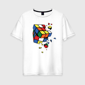 Женская футболка хлопок Oversize с принтом Кубик Рубика в Новосибирске, 100% хлопок | свободный крой, круглый ворот, спущенный рукав, длина до линии бедер
 | абстракция | арт | головоломка | кубик рубик | кубик рубика