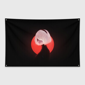 Флаг-баннер с принтом 2b Nier Black в Новосибирске, 100% полиэстер | размер 67 х 109 см, плотность ткани — 95 г/м2; по краям флага есть четыре люверса для крепления | 2b | art | black | nier automata