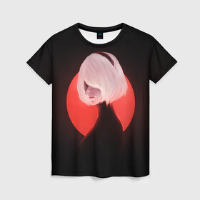 Женская футболка 3D с принтом 2b Nier Black  в Новосибирске, 100% полиэфир ( синтетическое хлопкоподобное полотно) | прямой крой, круглый вырез горловины, длина до линии бедер | 2b | art | black | nier automata
