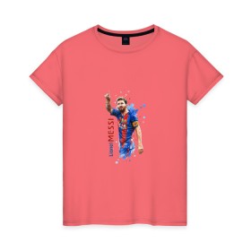 Женская футболка хлопок с принтом Месси в Новосибирске, 100% хлопок | прямой крой, круглый вырез горловины, длина до линии бедер, слегка спущенное плечо | lionel | messi | барса | барселона | испания | лионель | месси | футбол