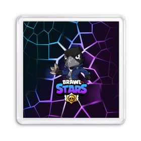 Магнит 55*55 с принтом BRAWL STARS CROW в Новосибирске, Пластик | Размер: 65*65 мм; Размер печати: 55*55 мм | bibi | brawl | brawl stars | crow | leon | max | sally | shark | stars | акула | биби | бравл | бравл старс | браво старс | игра | компьютерная | кров | леон | леон акула | старс | шарк