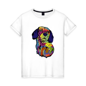Женская футболка хлопок с принтом Берегись биглей в Новосибирске, 100% хлопок | прямой крой, круглый вырез горловины, длина до линии бедер, слегка спущенное плечо | абстракция | бигль | сердце | собака