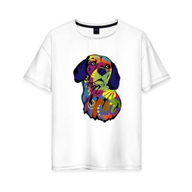 Женская футболка хлопок Oversize с принтом Берегись биглей в Новосибирске, 100% хлопок | свободный крой, круглый ворот, спущенный рукав, длина до линии бедер
 | абстракция | бигль | сердце | собака