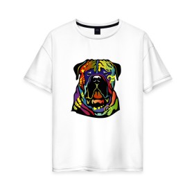 Женская футболка хлопок Oversize с принтом Берегись бульмастифов! в Новосибирске, 100% хлопок | свободный крой, круглый ворот, спущенный рукав, длина до линии бедер
 | абстракция | бульмастиф | вектор | животные | любовь | питомец | породистые собаки | сердце | собака | собаки | собачник