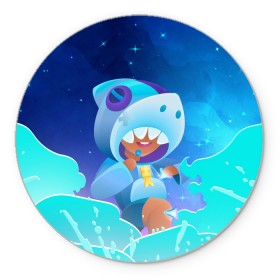 Коврик для мышки круглый с принтом LEON SHARK - BRAWL STARS в Новосибирске, резина и полиэстер | круглая форма, изображение наносится на всю лицевую часть | 8 bit | 8 бит | 8bit | 8бит | brawl | crow | game | games | leon | max | mr.p | sandy | spike | star | stars | брав | бравл | браво | ворон | звезда | звезды | игра | игры | кроу | леон | макс | сенди | спайк | старс | сэнди