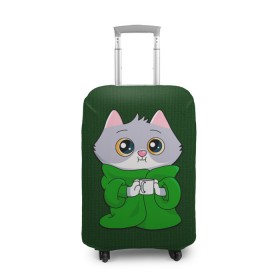 Чехол для чемодана 3D с принтом На карантине в Новосибирске, 86% полиэфир, 14% спандекс | двустороннее нанесение принта, прорези для ручек и колес | Тематика изображения на принте: cat | в пледе | дома | карантин | кот | кот в пледе | котенок | котик | на карантине | сберкот | сберкот с кружкой | сидим дома | сижу дома | стикер