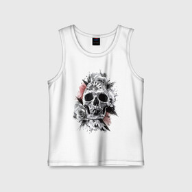 Детская майка хлопок с принтом Skull в Новосибирске,  |  | flower | grin | jaw | orbits | rose | skull | teeth | глазницы | зубы | оскал | пасть | роза | цветок | череп