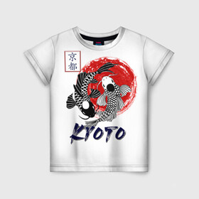 Детская футболка 3D с принтом Карпы Кои Киото в Новосибирске, 100% гипоаллергенный полиэфир | прямой крой, круглый вырез горловины, длина до линии бедер, чуть спущенное плечо, ткань немного тянется | киото япония японский стиль карпы кои