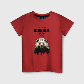 Детская футболка хлопок с принтом Сибирь в Новосибирске, 100% хлопок | круглый вырез горловины, полуприлегающий силуэт, длина до линии бедер | siberia | лес | медведь | русский мишка | сибирь | сибиряк | тайга | топоры