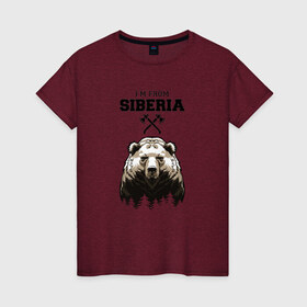 Женская футболка хлопок с принтом Сибирь в Новосибирске, 100% хлопок | прямой крой, круглый вырез горловины, длина до линии бедер, слегка спущенное плечо | siberia | лес | медведь | русский мишка | сибирь | сибиряк | тайга | топоры