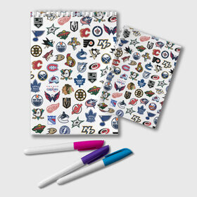 Блокнот с принтом Логотипы НХЛ в Новосибирске, 100% бумага | 48 листов, плотность листов — 60 г/м2, плотность картонной обложки — 250 г/м2. Листы скреплены удобной пружинной спиралью. Цвет линий — светло-серый
 | capitals | nhl | penguins | pittsburgh | washington | блюз | бостон | брюинз | вашингтон | детройт | кэпиталз | логотипы нхл | нью йорк | пингвинз | питтсбург | рейнджерс | сан хосе шаркс | сент луис | тампа бэй
