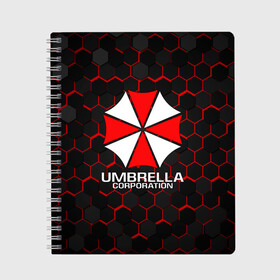 Тетрадь с принтом UMBRELLA CORP в Новосибирске, 100% бумага | 48 листов, плотность листов — 60 г/м2, плотность картонной обложки — 250 г/м2. Листы скреплены сбоку удобной пружинной спиралью. Уголки страниц и обложки скругленные. Цвет линий — светло-серый
 | ada wong | biohazard | leon | nemesis | project resistance | raccoon city | re | re3 | resident evil | resident evil 3 | rpd | stars | umbrella | ада вонг | амбрелла | немезис | ужасы