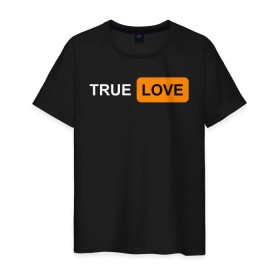 Мужская футболка хлопок с принтом True Love в Новосибирске, 100% хлопок | прямой крой, круглый вырез горловины, длина до линии бедер, слегка спущенное плечо. | Тематика изображения на принте: logo | love | true love | лого | логотип | любовь | настоящая любовь