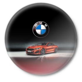 Значок с принтом BMW в Новосибирске,  металл | круглая форма, металлическая застежка в виде булавки | bmw | car | germany | prestige | red | автомобиль | бмв | германия | красный | престиж