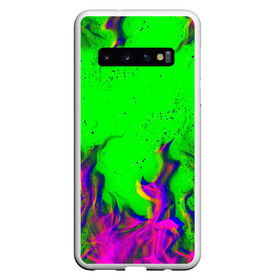 Чехол для Samsung Galaxy S10 с принтом ОГОНЬ ГЛИТЧ в Новосибирске, Силикон | Область печати: задняя сторона чехла, без боковых панелей | Тематика изображения на принте: abstraction | fire | flame | geometry | hexagon | neon | paints | stripes | texture | triangle | абстракция | брызги | геометрия | краски | неон | неоновый | огонь | соты | текстура