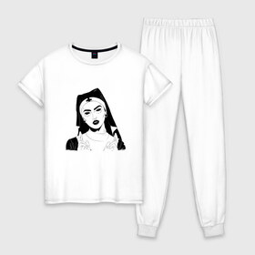 Женская пижама хлопок с принтом Saint Lady в Новосибирске, 100% хлопок | брюки и футболка прямого кроя, без карманов, на брюках мягкая резинка на поясе и по низу штанин | saint | гот | готы | демоны | монашка | сатана | святая | тату | фэнтази