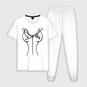 Мужская пижама хлопок с принтом Медсестра в Новосибирске, 100% хлопок | брюки и футболка прямого кроя, без карманов, на брюках мягкая резинка на поясе и по низу штанин
 | высказывание | идея | манера | мемы | разные | рисунок | символ