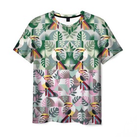 Мужская футболка 3D с принтом туканы в Новосибирске, 100% полиэфир | прямой крой, круглый вырез горловины, длина до линии бедер | casual | summer | летние | лето | пляжное | тренд | тропики