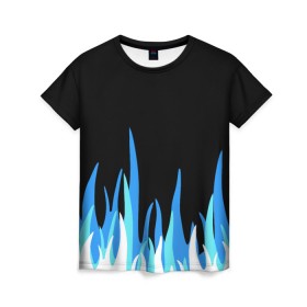Женская футболка 3D с принтом Синее пламя в Новосибирске, 100% полиэфир ( синтетическое хлопкоподобное полотно) | прямой крой, круглый вырез горловины, длина до линии бедер | fire | flame | костёр | огонь | пламя | синее пламя | синий | узор