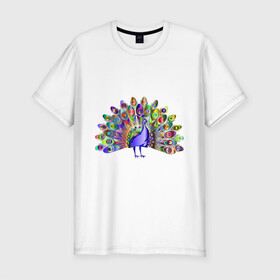 Мужская футболка хлопок Slim с принтом Павлин  в Новосибирске, 92% хлопок, 8% лайкра | приталенный силуэт, круглый вырез ворота, длина до линии бедра, короткий рукав | peacock | животные | павлин | птица