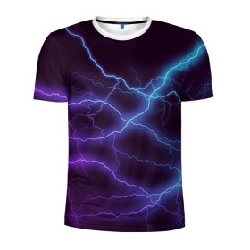 Мужская футболка 3D спортивная с принтом МОЛНИЯ в Новосибирске, 100% полиэстер с улучшенными характеристиками | приталенный силуэт, круглая горловина, широкие плечи, сужается к линии бедра | гроза | гром | молния | небо | неон | неоновый | ночь | природа | разряд | текстура | ток | электричество | яркий