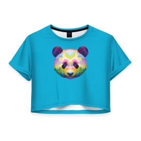 Женская футболка Crop-top 3D с принтом Панда в Новосибирске, 100% полиэстер | круглая горловина, длина футболки до линии талии, рукава с отворотами | арт | голова панды | животные | медведи | панда
