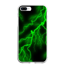 Чехол для iPhone 7Plus/8 Plus матовый с принтом МОЛНИЯ GREEN NEON в Новосибирске, Силикон | Область печати: задняя сторона чехла, без боковых панелей | гроза | гром | молния | небо | неон | неоновый | ночь | природа | разряд | текстура | ток | электричество | яркий