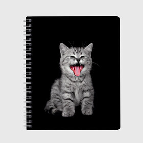 Тетрадь с принтом Кричащий кот в Новосибирске, 100% бумага | 48 листов, плотность листов — 60 г/м2, плотность картонной обложки — 250 г/м2. Листы скреплены сбоку удобной пружинной спиралью. Уголки страниц и обложки скругленные. Цвет линий — светло-серый
 | Тематика изображения на принте: животные | звери | зевающий кот | кися | кот | котенок | котики | коты | кричащий кот | минимализм | питомцы | прикольные картинки