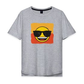 Мужская футболка хлопок Oversize с принтом Крутой Эмодзи в Новосибирске, 100% хлопок | свободный крой, круглый ворот, “спинка” длиннее передней части | deal with it | emoji | emojico | в очках | весенний | довольный | крутой | крутой смайлик | летний | мем | смайл | смайлик | смайлик в очках | счастливый | эмоджи | эмодзи | эмодзи смс