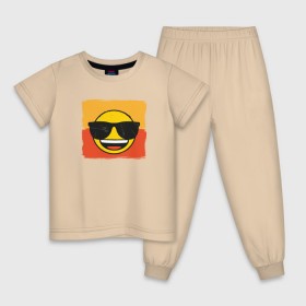 Детская пижама хлопок с принтом Крутой Эмодзи в Новосибирске, 100% хлопок |  брюки и футболка прямого кроя, без карманов, на брюках мягкая резинка на поясе и по низу штанин
 | deal with it | emoji | emojico | в очках | весенний | довольный | крутой | крутой смайлик | летний | мем | смайл | смайлик | смайлик в очках | счастливый | эмоджи | эмодзи | эмодзи смс