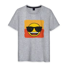 Мужская футболка хлопок с принтом Крутой Эмодзи в Новосибирске, 100% хлопок | прямой крой, круглый вырез горловины, длина до линии бедер, слегка спущенное плечо. | deal with it | emoji | emojico | в очках | весенний | довольный | крутой | крутой смайлик | летний | мем | смайл | смайлик | смайлик в очках | счастливый | эмоджи | эмодзи | эмодзи смс