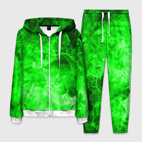 Мужской костюм 3D с принтом ОГОНЬ GREEN NEON в Новосибирске, 100% полиэстер | Манжеты и пояс оформлены тканевой резинкой, двухслойный капюшон со шнурком для регулировки, карманы спереди | битва огней | зеленый | неон | неоновый | огонь | пламя | пожар | салатовый | стихия | текстура | цветной | яркий