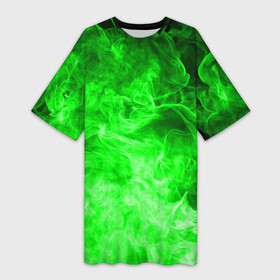 Платье-футболка 3D с принтом ОГОНЬ GREEN NEON в Новосибирске,  |  | битва огней | зеленый | неон | неоновый | огонь | пламя | пожар | салатовый | стихия | текстура | цветной | яркий
