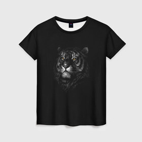 Женская футболка 3D с принтом Тигр в Новосибирске, 100% полиэфир ( синтетическое хлопкоподобное полотно) | прямой крой, круглый вырез горловины, длина до линии бедер | арт | большие кошки | голова тигра | животные | тигр | хищники